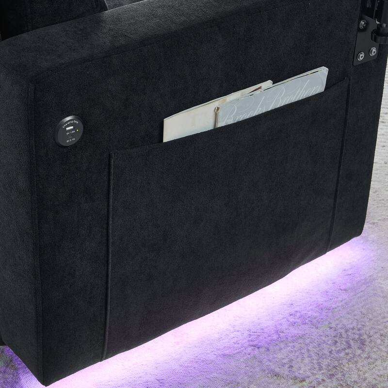 Modern Chenille Multi-functional Pull-Out Bed Sofa with Retractable Table and LED Lighting