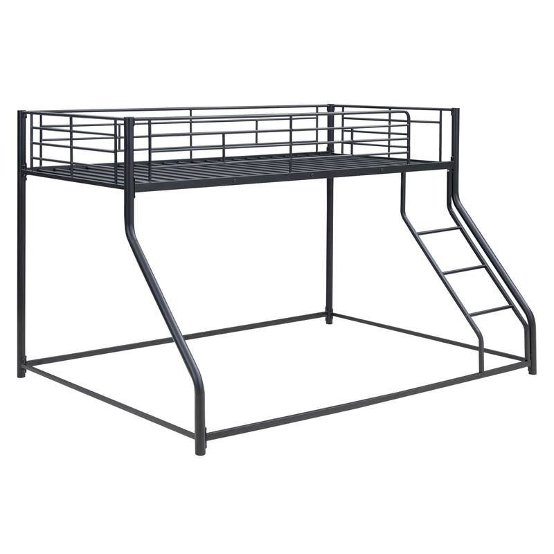 Black Steel Bunk Bed with Inclined Ladder and Full-Length Guardrail