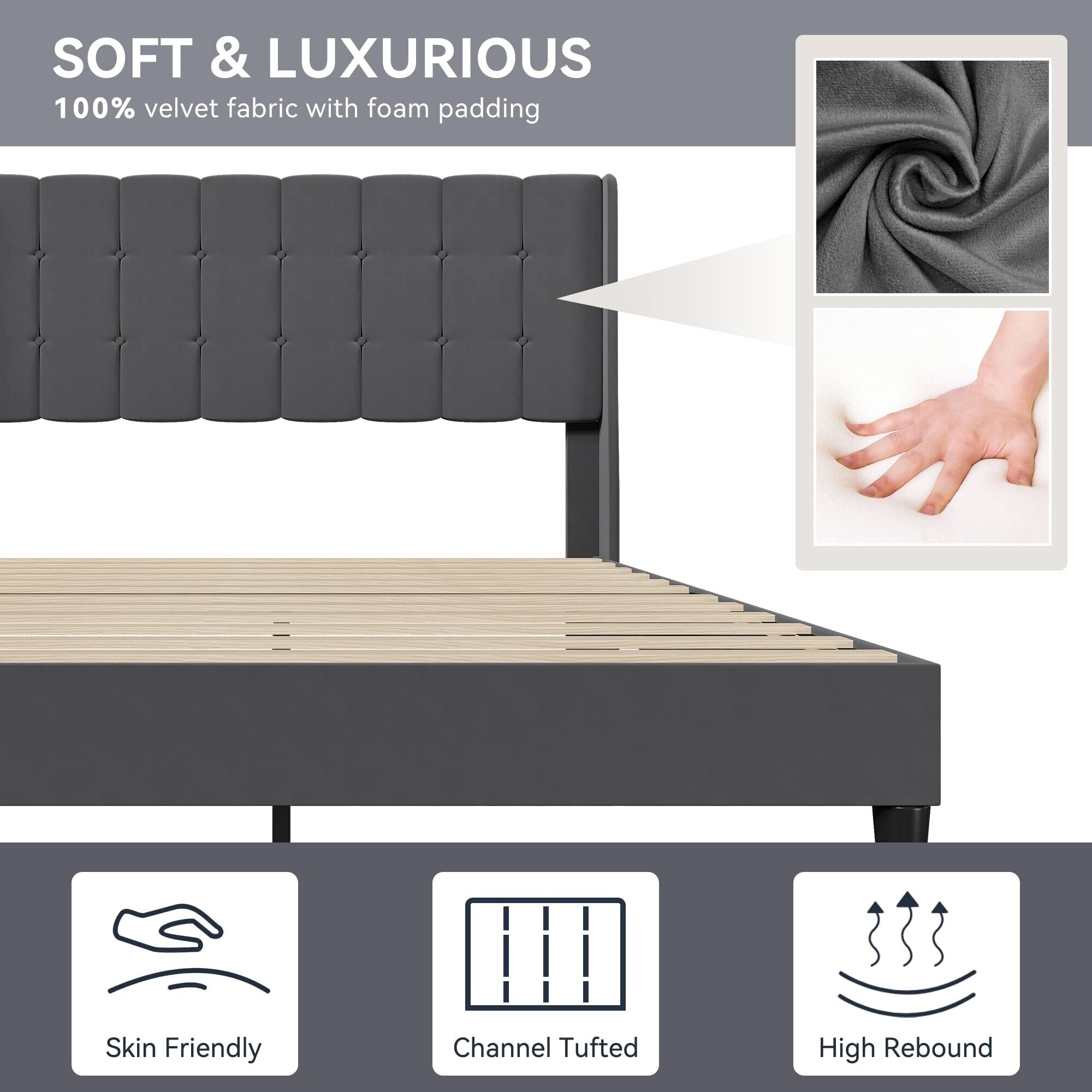 Zinus dori upholstered platform store bed frame with wingback headboard