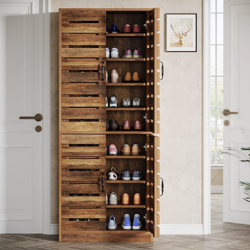 70.8" Tall Shoe Cabinet with Shutter Doors, 9-Tier Shoe Cabinet