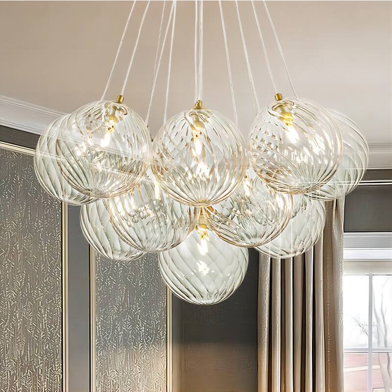 Dia 25.5-29.5in Gold Mid Century Modern Bubble Ball Swirled Glass Sputnik Chandelier for Living Room/ Dining Room