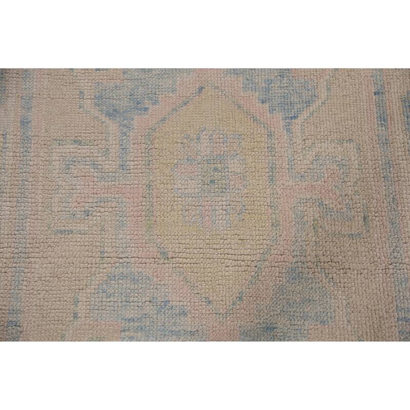 Hand Knotted Oriental 100% Wool Carpet Transitional Geometric Navy Blue & Blues Oushak Runner Rug - 16' 3'' X 3' 4''
