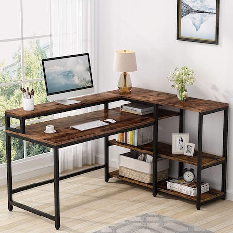 Tribesigns 55/53 inch Reversible L Shaped Computer Desk with Storage Shelf and Monitor Stand