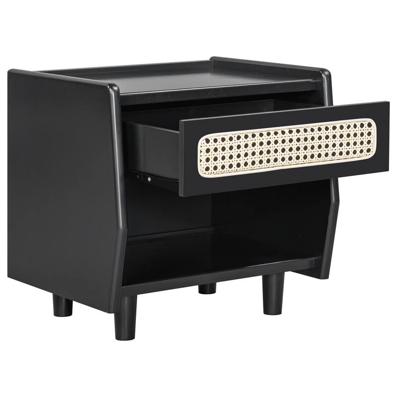 Christopher Knight Home - Zessia Retro 19" Wood Nightstand with Woven Drawer and Open Shelf, Set of 2