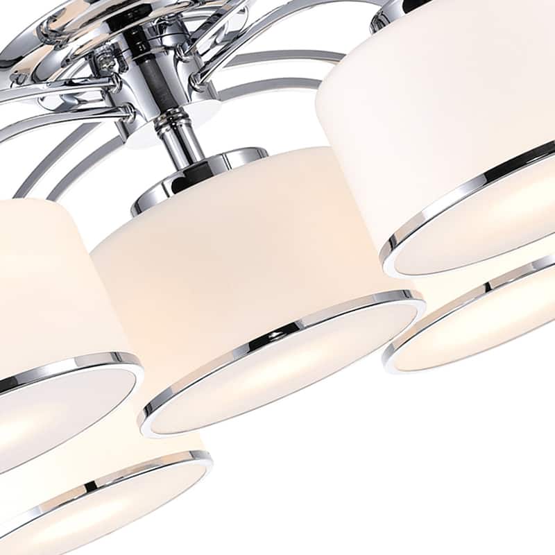 Frosted 5 Light Drum Shade Flush Mount With Chrome Finish