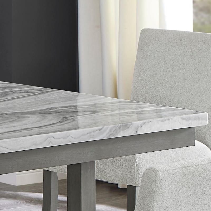 Selena 60" Rectangular Gray Faux Marble Counter Height Table with Storage Shelf & Gray Wood Legs