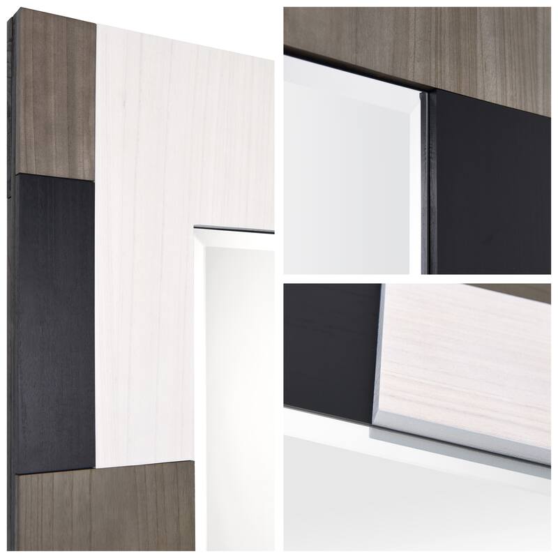Geometric Blocks Hand Made Solid Paulownia Wood Beveled Leaner Mirror