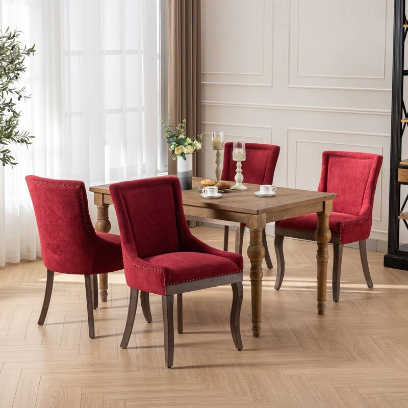 Ultra Side Dining Chairs Set of 2, Tufted Upholstered Fabric Dining Chairs, Accent Chairs with Wood Legs & Nailhead Trims