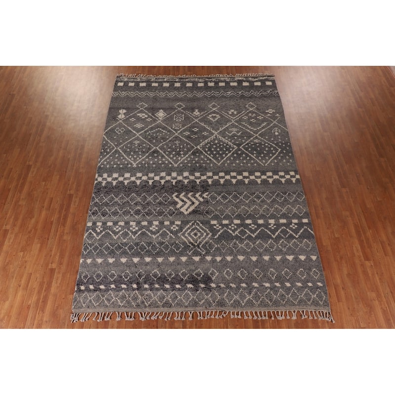 Tribal Gray Moroccan Oriental Area Rug Handmade Wool Carpet - 9'0" x 12'9"