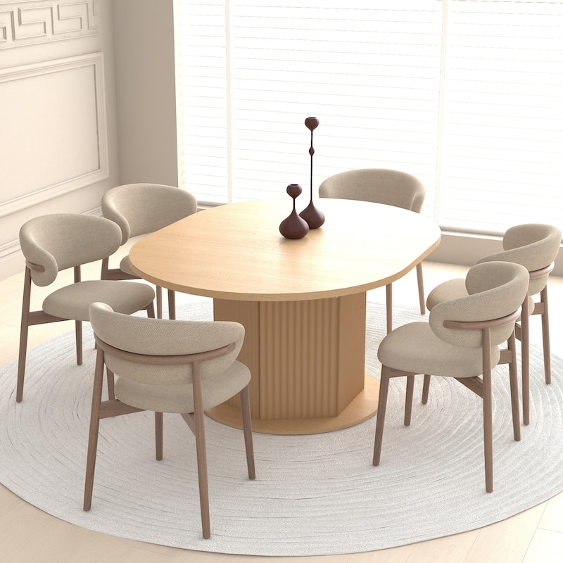 Round Dining Table for 4-6 People, Kitchen Table with Bump Texture Base, Wooden Dinner Table for Dining Room Family Gathering