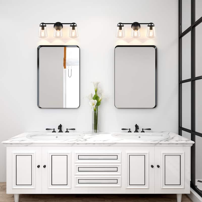 22-inch Modern Matte Black Glass 3-Light Bathroom Vanity Light