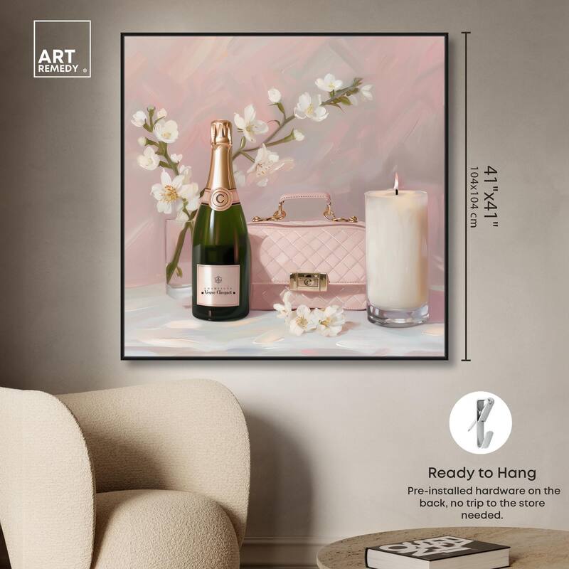Pink Purse Champagne and Candle Canvas by Art Remedy
