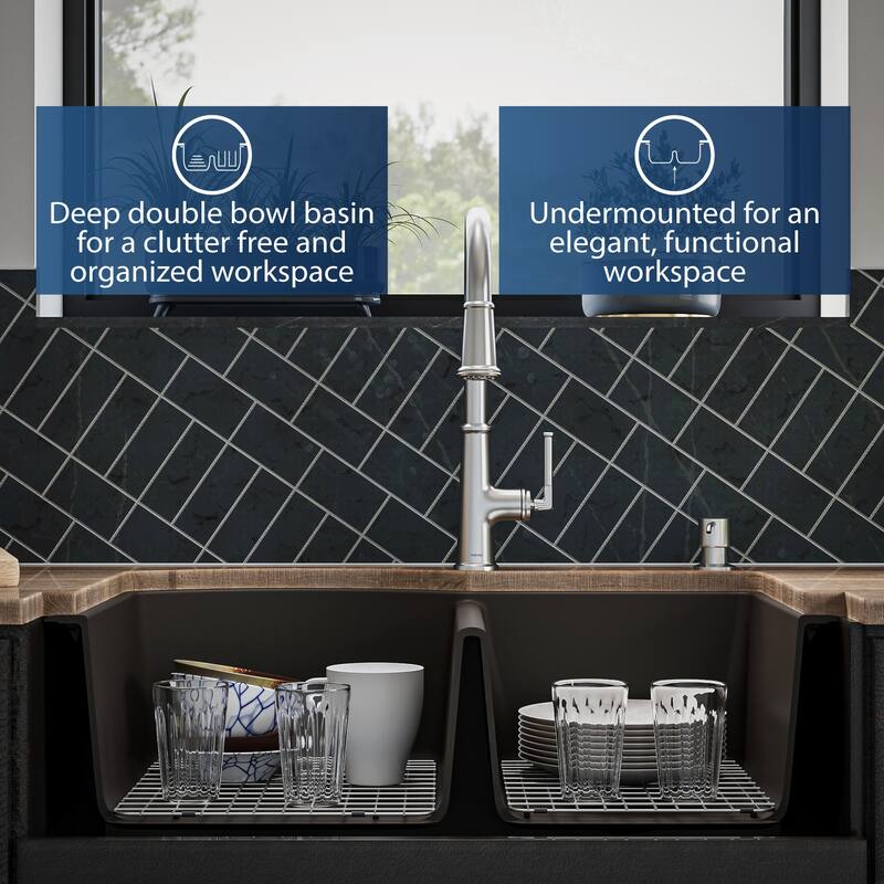 Karran Undermount Quartz 32 in. 60/40 Double Bowl Kitchen Sink Kit