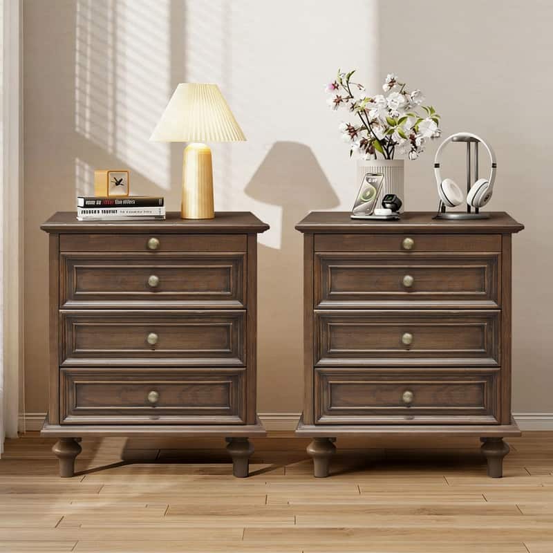Traditional 3-Drawer Nightstands with Pull-Out Shelf and Solid Wood Legs
