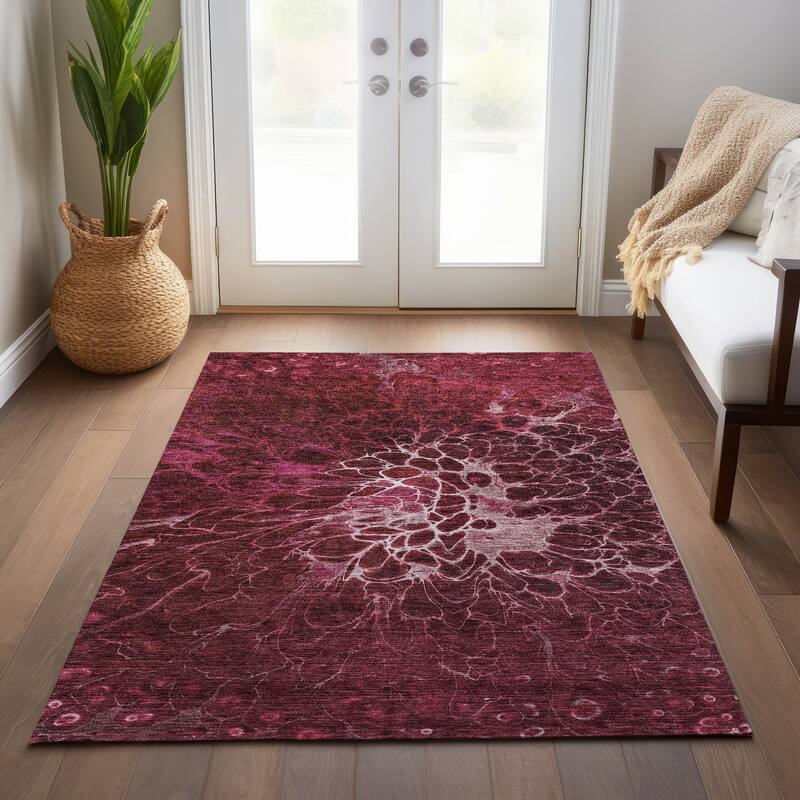 Machine Washable Indoor/ Outdoor Chantille Modern Floral Rug