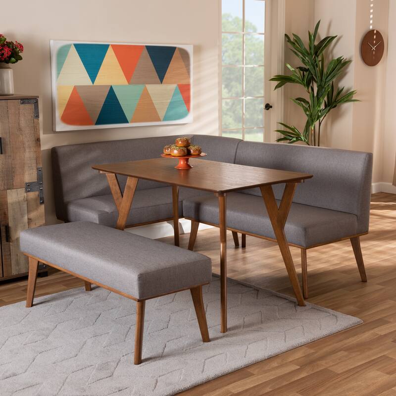 Odessa Grey Fabric and Walnut Finished Wood 4-PC Dining Nook Set