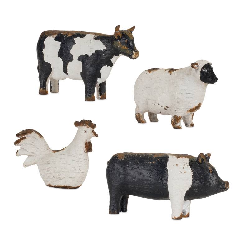 Set of Four Black and White Farm Animal Polyresin Tabletop Candleholders - One Size
