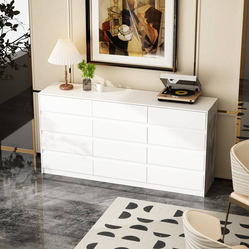Modern 12-Drawer Bedroom Dresser - Sleek Storage Chest, White or Black