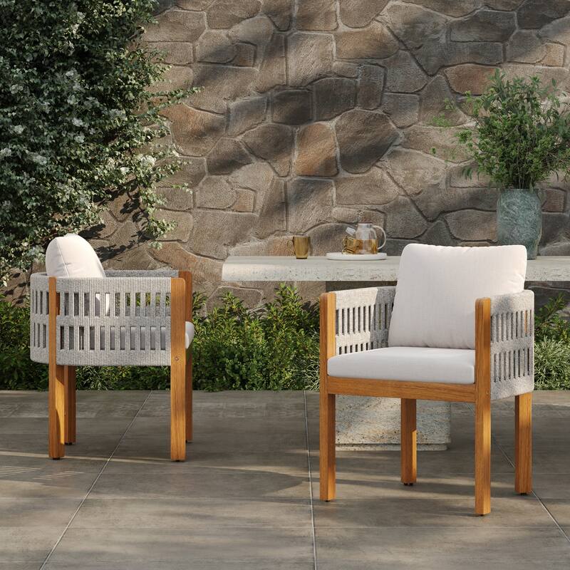 Christopher Knight Home - Isolde Acacia Wood Outdoor Dining Chair（Set of 2） - Beige,Teak,White
