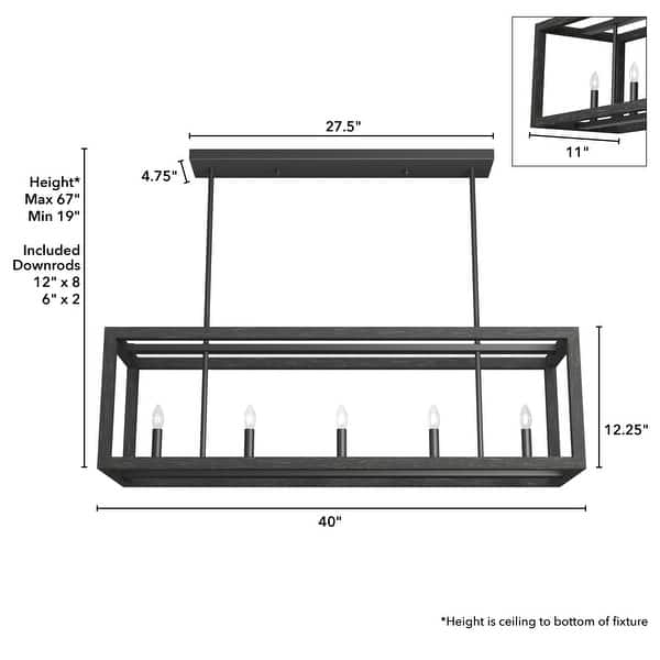 dimension image slide 1 of 2, Hunter Squire Manor 6-Light Linear Chandelier - Island, Dining room - Candle, Modern Farmhouse, Transitional