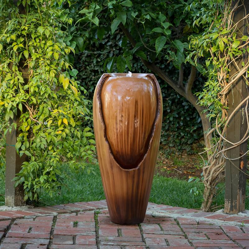 Alpine Corporation 33" Tall Ceramic Jar Fountain with LED Light