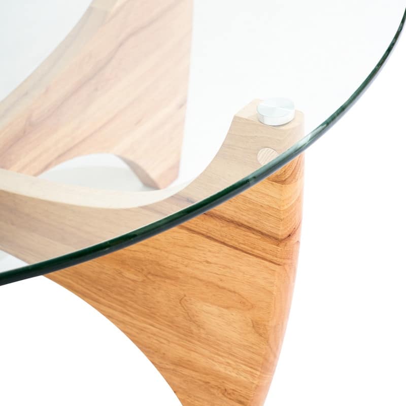 Round Glass Top Coffee Table Solid Wood - 35.4"×35.4"×16"