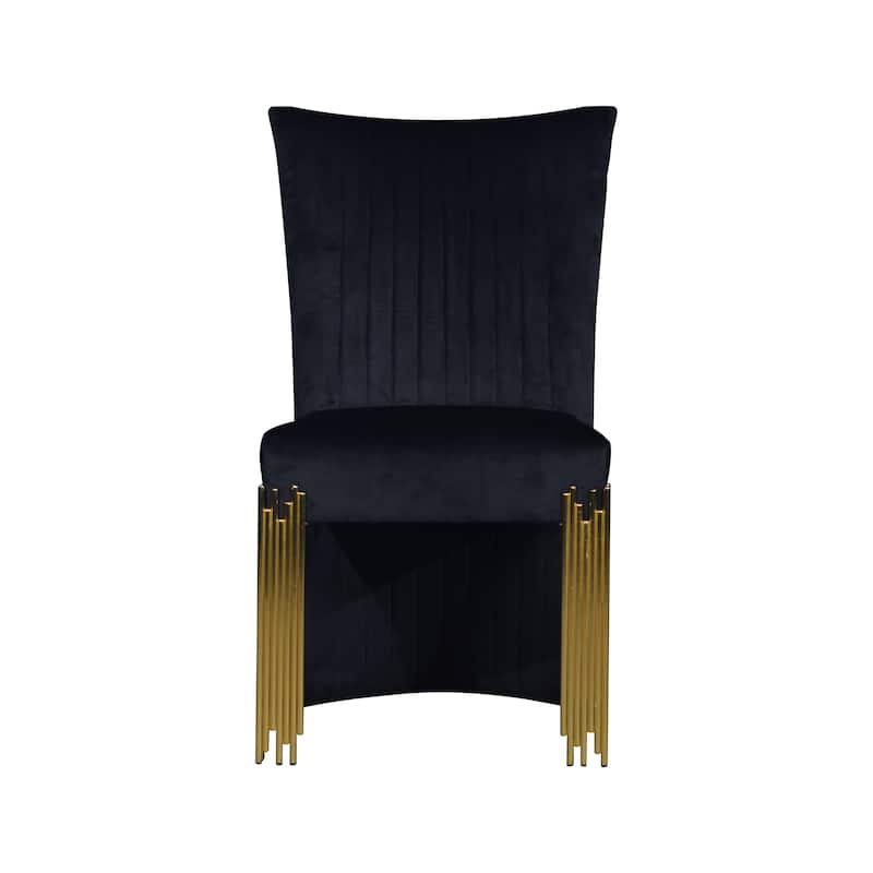 Theo Dining Chair Set of 2, Retro Midnight Black Velvet, Gold Metal