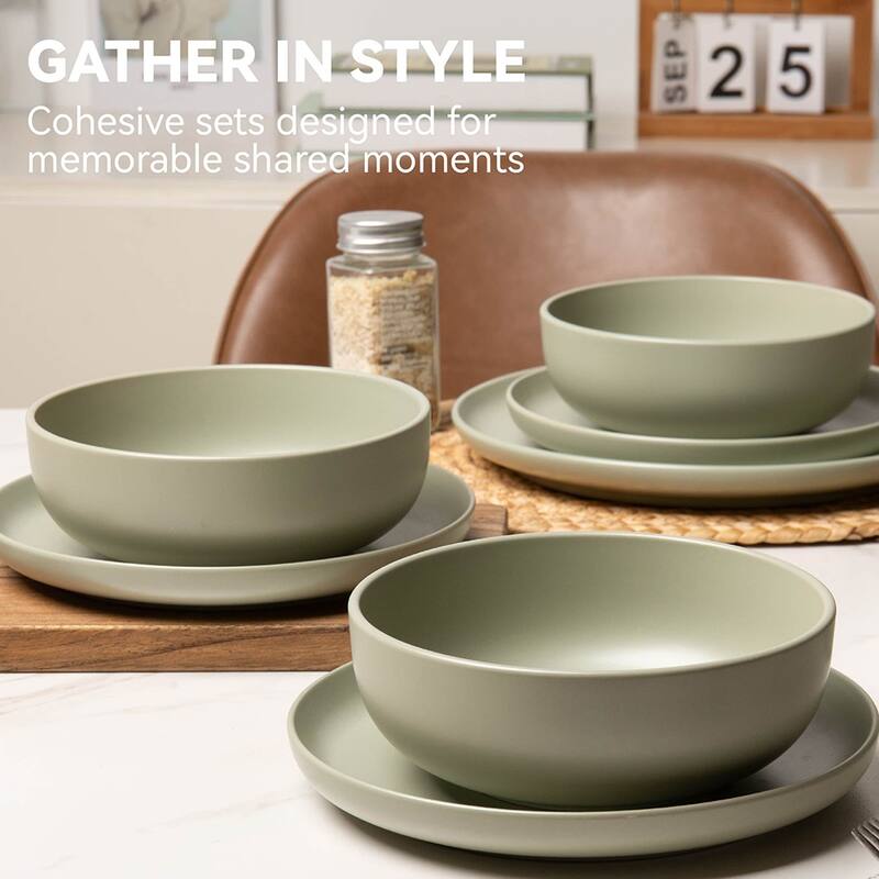 12PC Stoneware Dinnerware Set, Microwave Dishwasher Safe Stackable