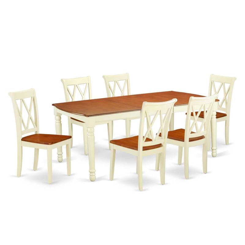 Beachy Boho Dining Set - 7Pc Rectangular Table & 6 Chairs - 60x78 Inch Extendable