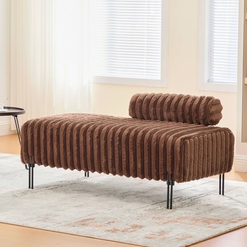 Roomfitters Faux Fur Loveseat Bench, 2-Seater Small Sofa Window Ottoman Footrest with Adjustable Back and Metal Legs