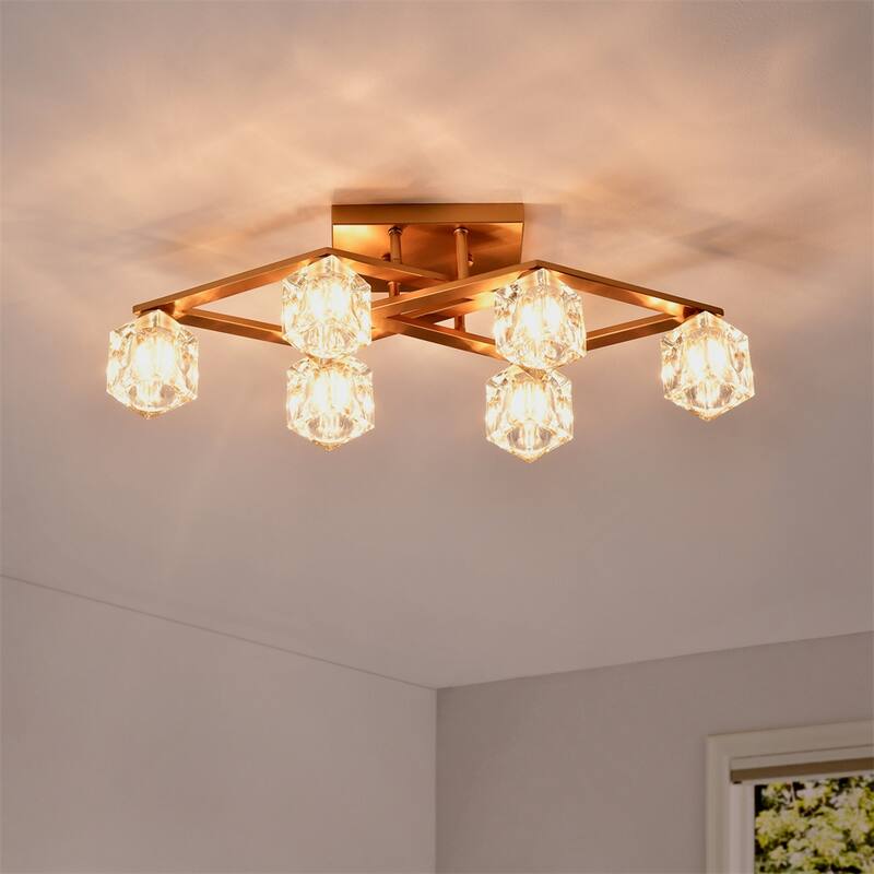 6-Light Crystal Ceiling Light,Ceiling Lamp w/Light Fixture,Includ Bulb