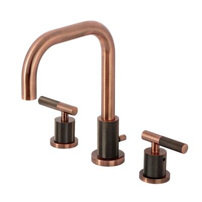 Kingston Brass Convergent Two-Handle 3-Hole Deck Mount Widespread Bathroom Faucet with Knurled Handle and Brass Pop-Up Drain