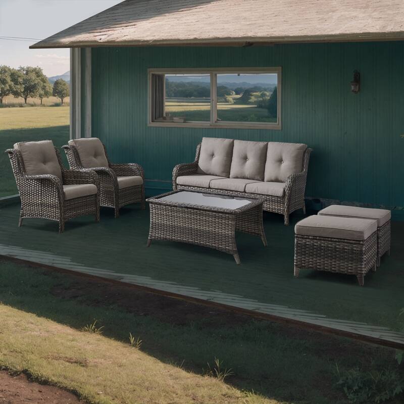 Gymojoy 6-Piece Patio Furniture Sofa Chair Ottoman - Grey - Grey