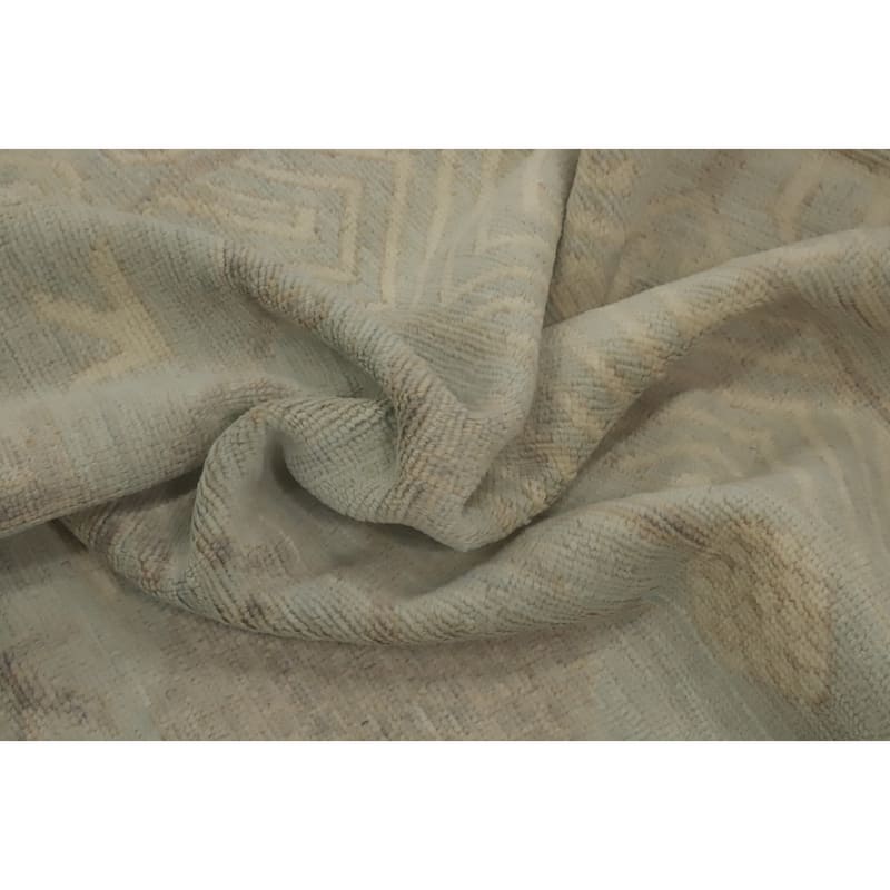 Vegetable Dye Wool Oushak Turkish Area Rug, Floral Geometric Carpet - 11' 11'' X 9' 1''