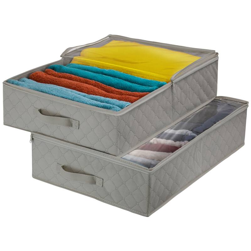Storage Bags Closet & Underbed Organizer Set, Clear Cover, Foldable with Carry Handles (2-Pack) - Grey