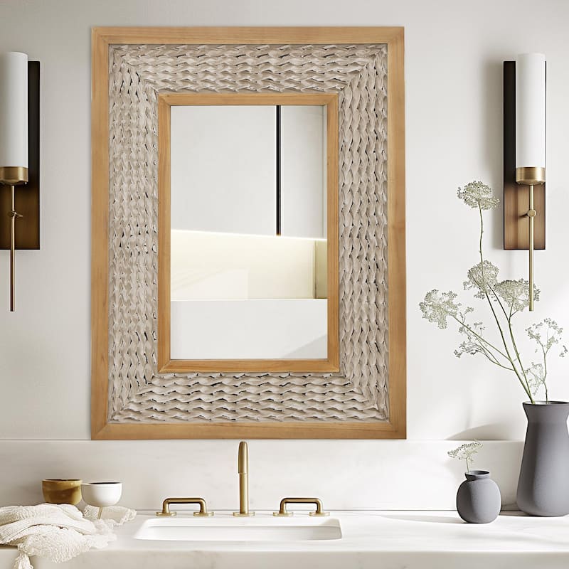 Rustic Farmhouse Wall Mirror, Natural Wood Decorative Vanity Mirror for Bedroom, Living Room, Bathroom, Entryway - 24x35 - Light color