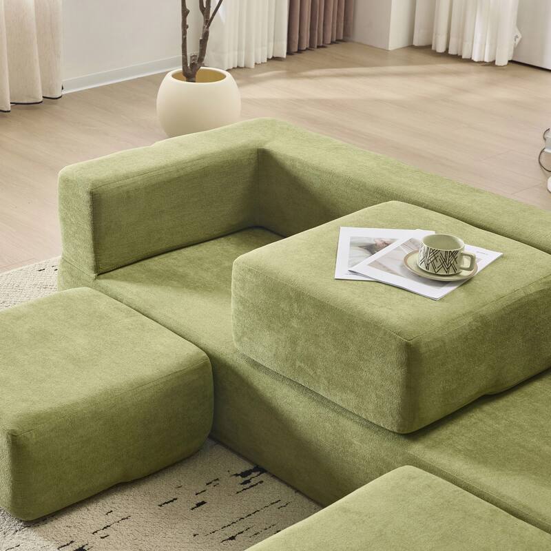 Convertible Sectional Sofa with 3 Ottomans,High-Resilience Foam