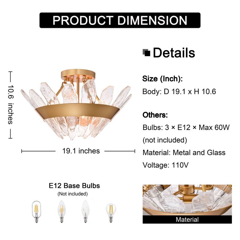 Daisy 3-Light 19.1" Modern Seeded Glass Panel Flush Mount Flush Mount