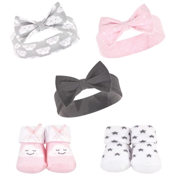 slide 1 of 1, Hudson Baby Infant Girl Headband and Socks Set 5pk, Cloud, 0-9 Months - Cloud Cloud - 0-9 Months