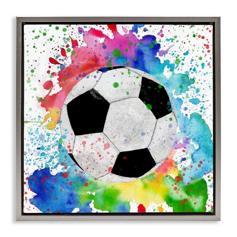 Stupell Vivid Splash & Soccer Ball Framed Floater Canvas Wall Art Design By Kim Allen - 18 x 18 - Grey