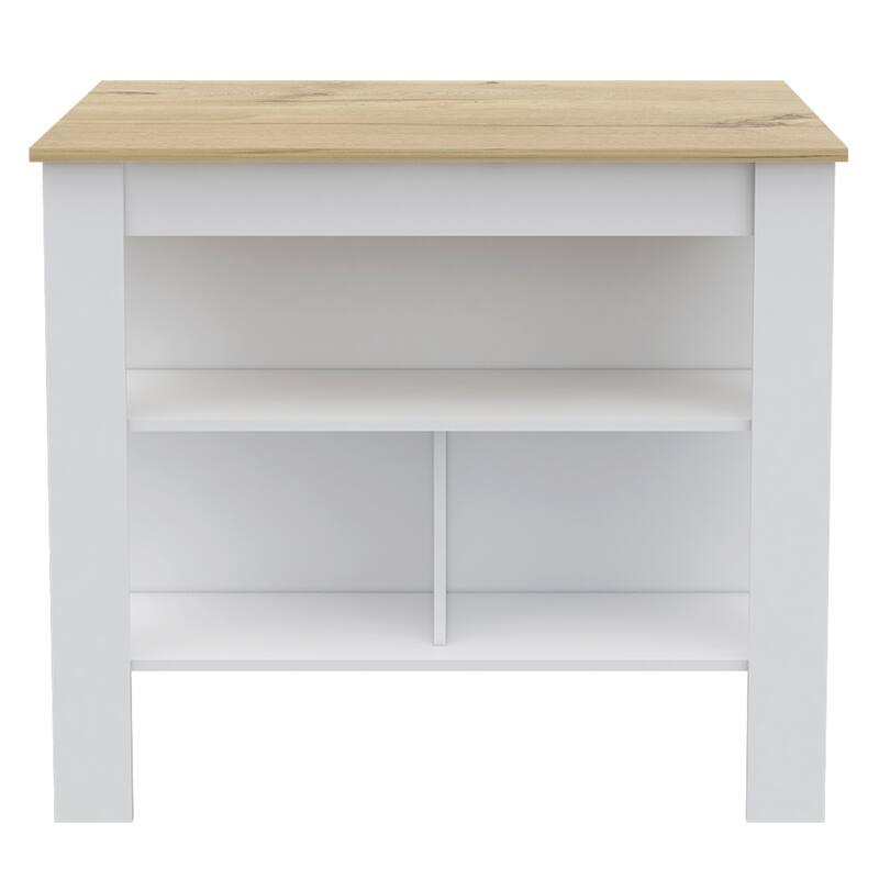 Kitchen Island Dozza, Three Shelves, White / Light Oak Finish,High quality and durable