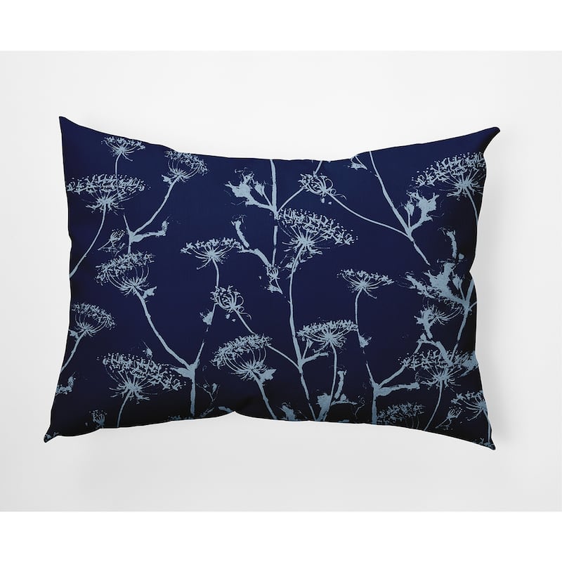 Windy Blossom Faux Linen Pillow - 14" x 20" - Navy