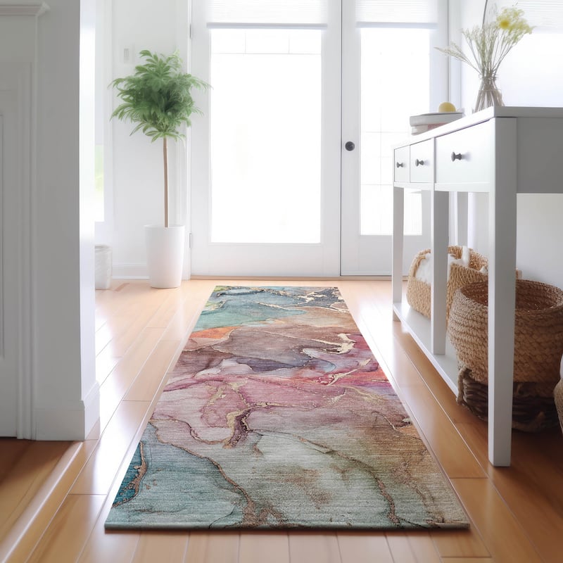 Premium Washable Super Soft Abstract Contemporary Mayfield Rug - Blue - 2' 3" x 7' 6" - Runner