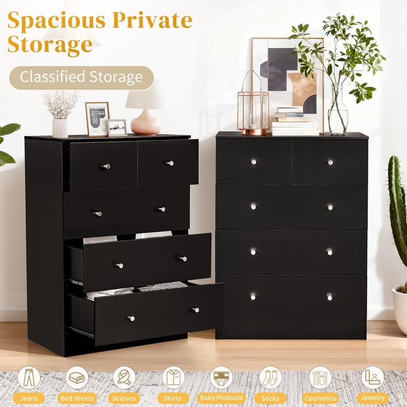 5-Drawer Dresser For Bedroom And Chest Of Drawers With Sturdy Construction Wood Storage Organizer For Closet