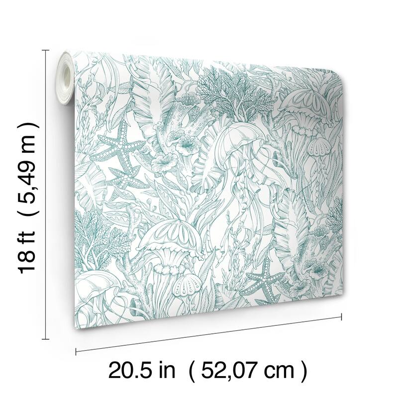 NuWallpaper Under the Sea Teal Peel and Stick Wallpaper - N/A