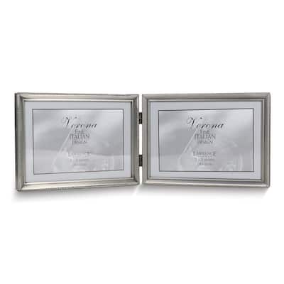 Curata Pewter Landscape Hinged Brushed and Beaded 7x5 Double Photo Frame