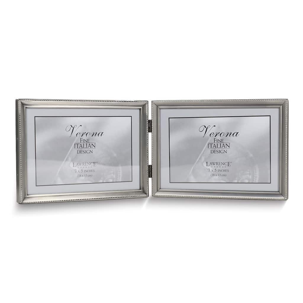 Curata Pewter Landscape Hinged Brushed and Beaded 7x5 Double Photo Frame