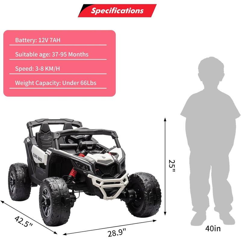 12V Ride on UTV Car, Licensed Can-Am Electric Off-Road Car, Ride on Truck Car for Kids