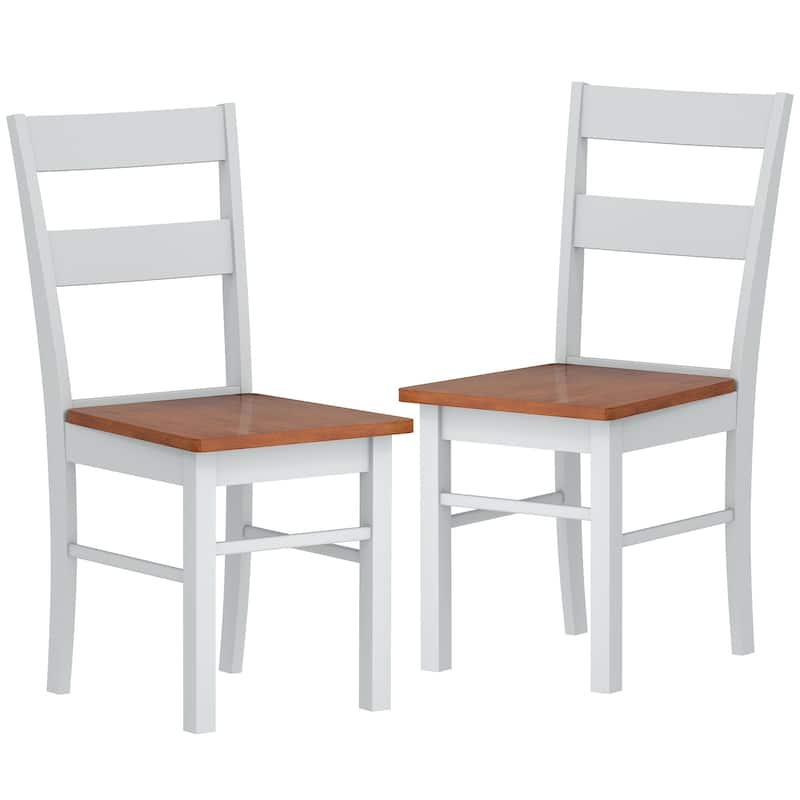 HOMCOM Dining Chairs, Set of 2 Farmhouse Kitchen & Dining Room Chairs with Open Back, Rubber Wood Seating for Living Room - White