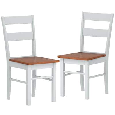 HOMCOM Dining Chairs, Set of 2 Farmhouse Kitchen & Dining Room Chairs with Open Back, Rubber Wood Seating for Living Room